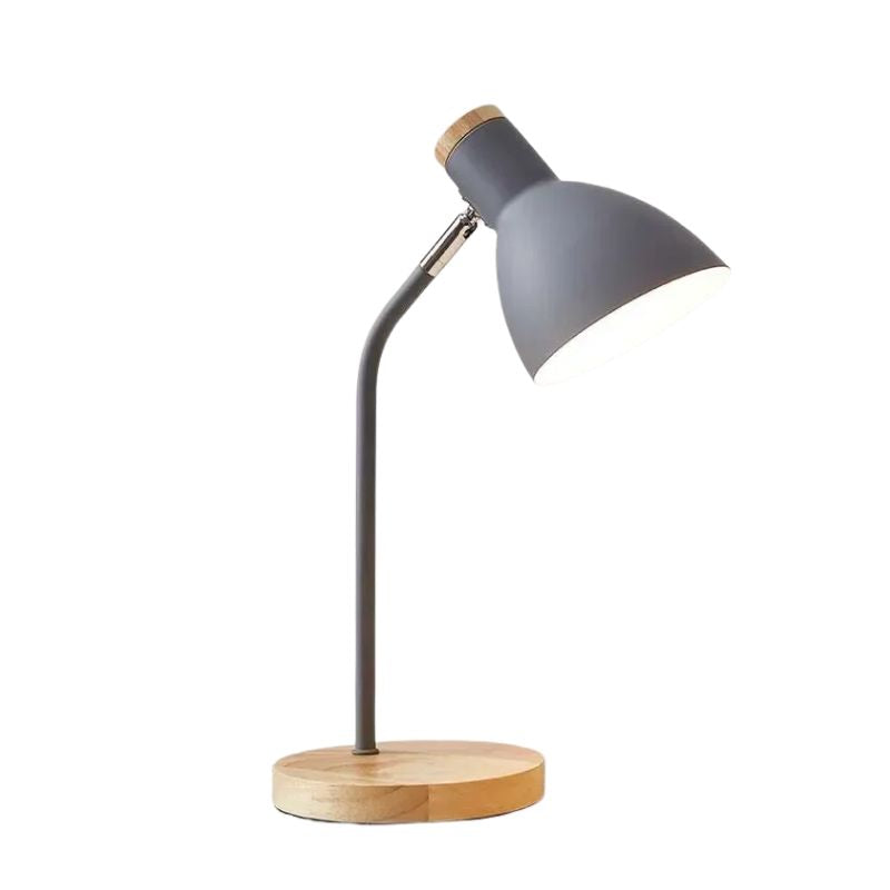 Lampe De Bureau En Bois Massif Élégant, lampe de bureau gris avec support en bois marron clair et métal
