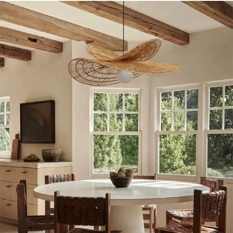 Suspension Escalier Luminaire Déco Rotin Naturel