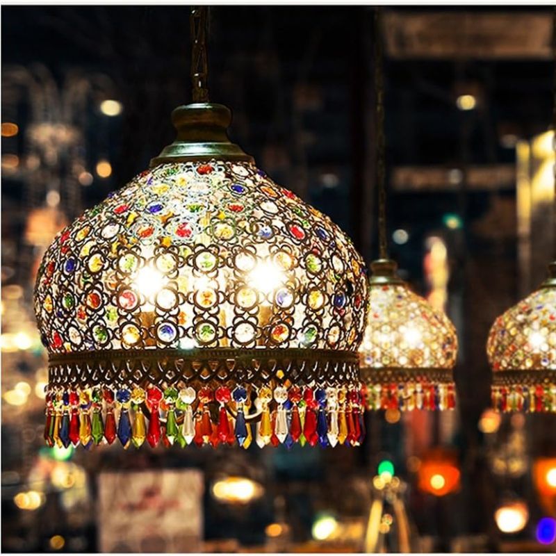 Lampe Bohème Raffinée En Cristal Coloré