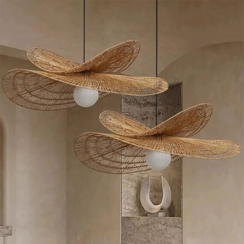 Suspension Escalier Luminaire Déco Rotin Naturel