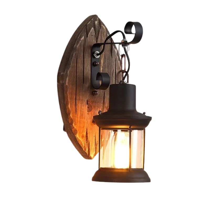 Applique Murale Vintage En Bois Et Métal Style Lanterne