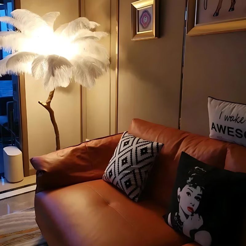 Lampadaire Moderne Avec Plume Blanche