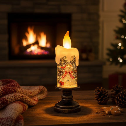 Lampe De Table Bougie De Noël LED Avec Flocon Et Bonhomme De Neige