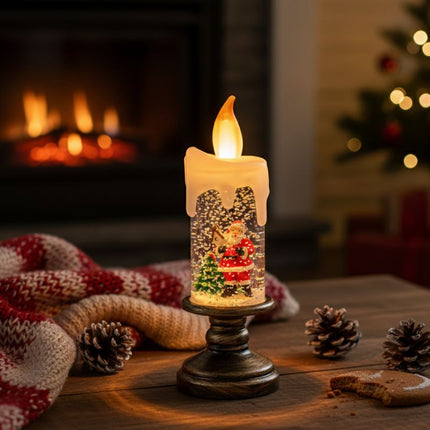 Lampe De Table Bougie De Noël Avec Père Noël Et Effet Neige Lumineux