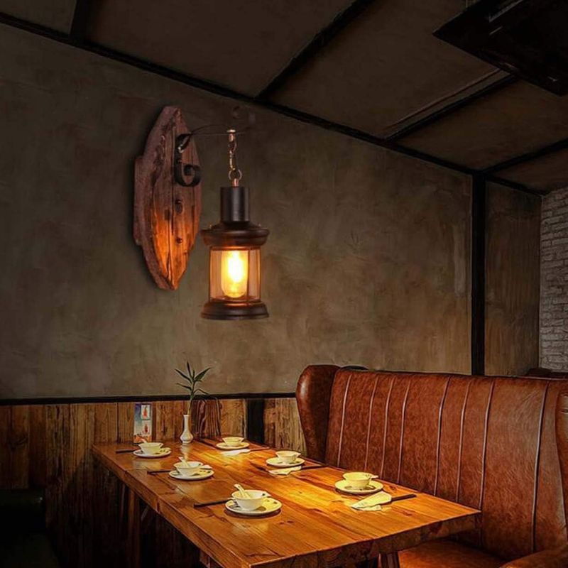 Applique Murale Vintage En Bois Et Métal Style Lanterne