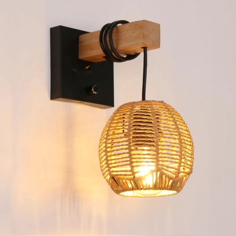 Lampe Bohème Murale Vintage En Rotin