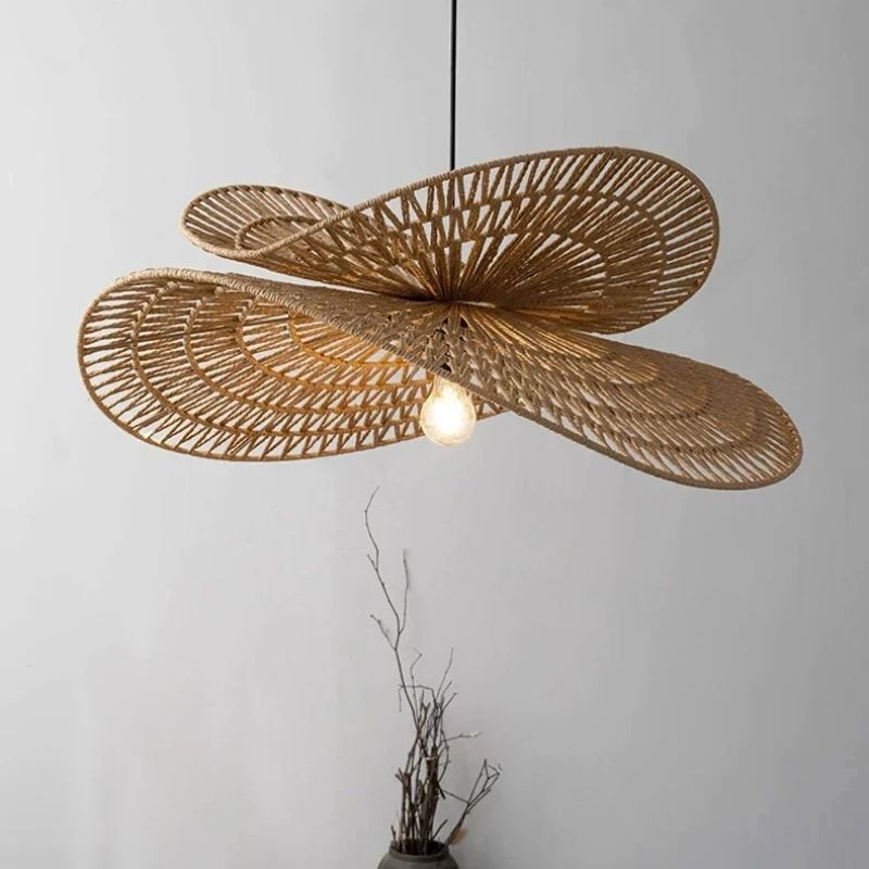 Suspension Escalier Luminaire Déco Rotin Naturel