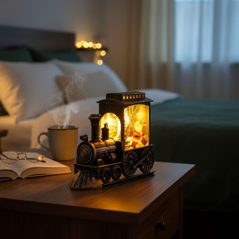 Veilleuse De Noël En Forme De Train Vintage Avec Père Noël Et Rennes