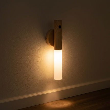 Applique Murale Moderne LED En Bois Avec Détecteur De Mouvement