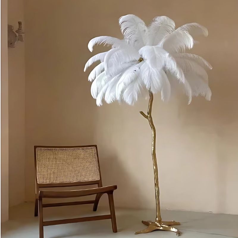 Lampadaire Moderne Avec Plume Blanche