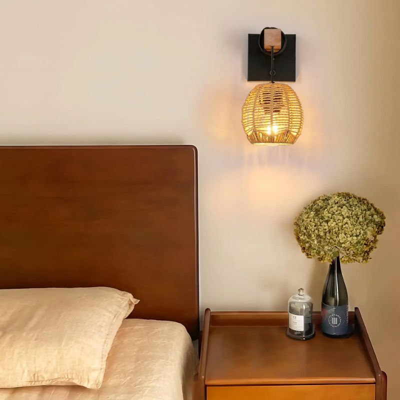 Lampe Bohème Murale Vintage En Rotin