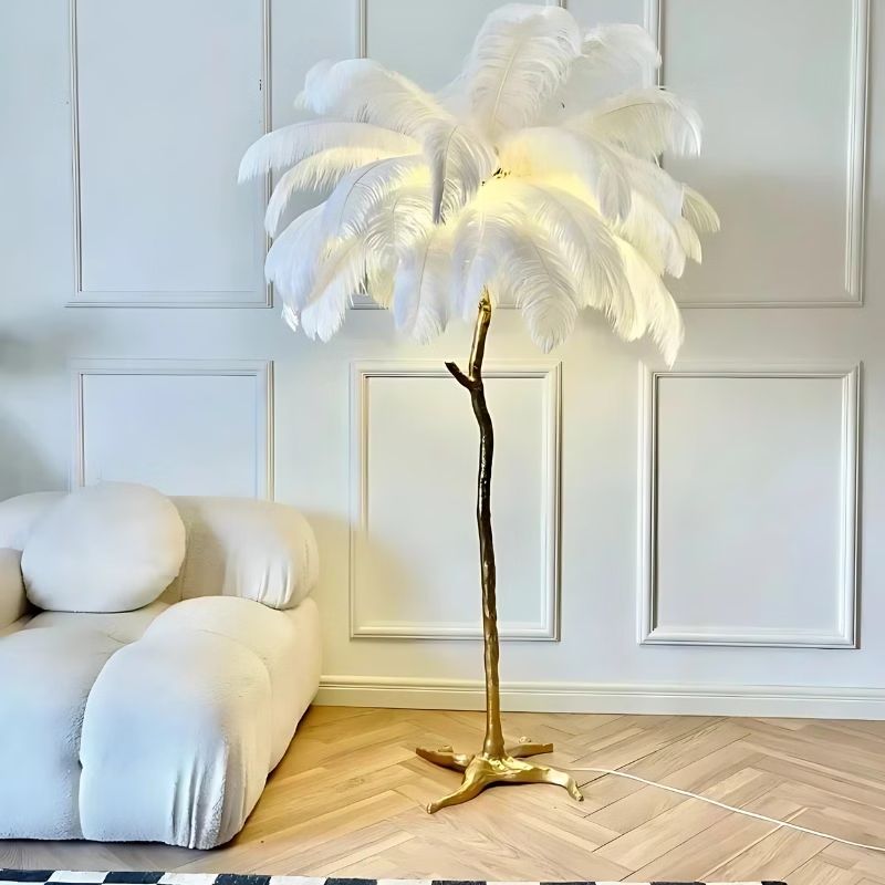 Lampadaire Moderne Avec Plume Blanche