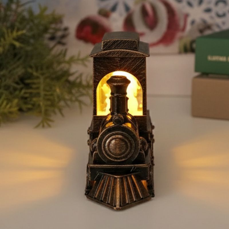 Veilleuse De Noël En Forme De Train Vintage Avec Père Noël Et Rennes