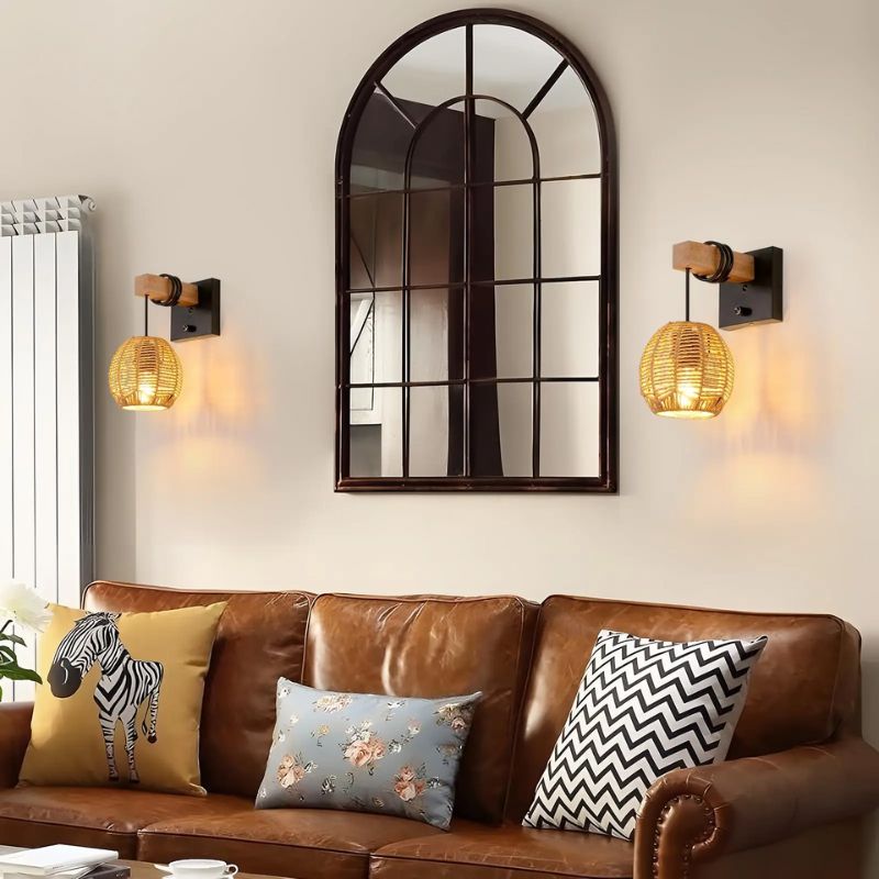 Lampe Bohème Murale Vintage En Rotin