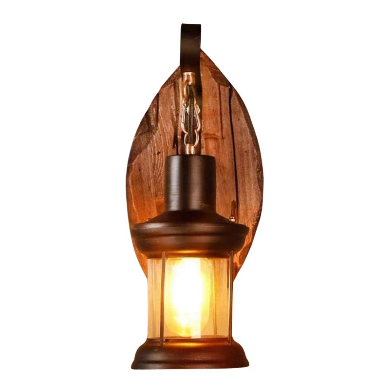 Applique Murale Vintage En Bois Et Métal Style Lanterne
