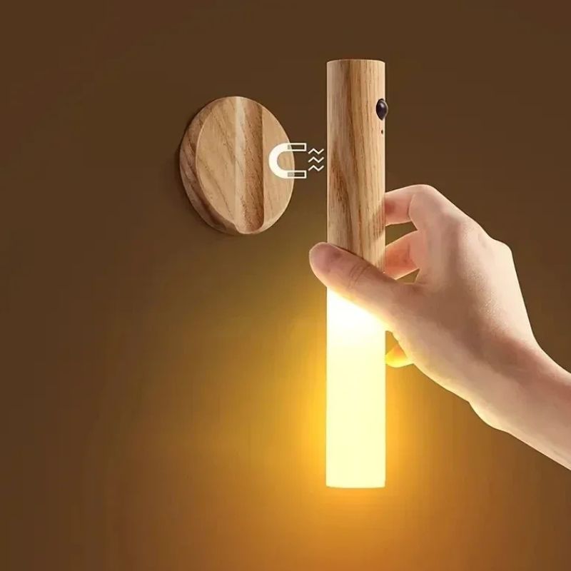 Applique Murale Moderne LED En Bois Avec Détecteur De Mouvement