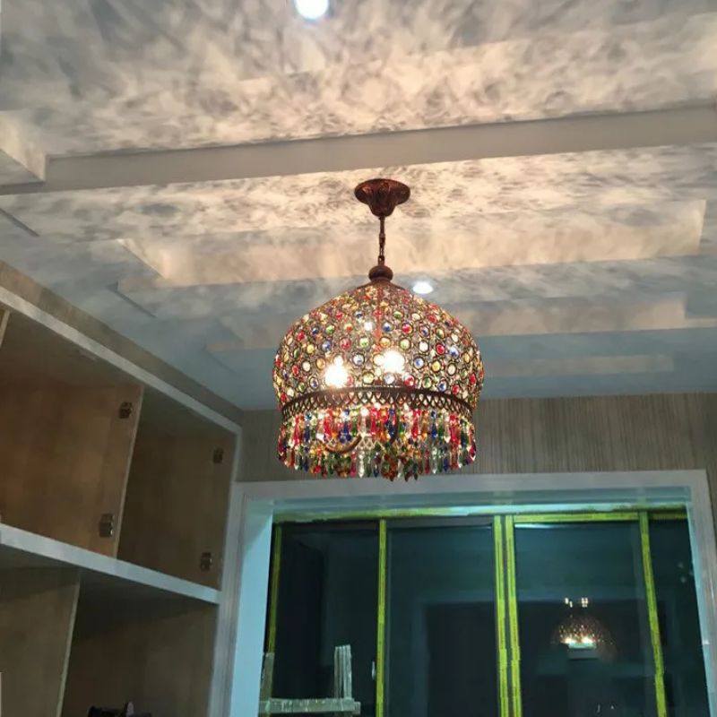 Lampe Bohème Raffinée En Cristal Coloré