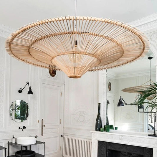 Suspension Japonaise Ronde Artisanale En Rotin