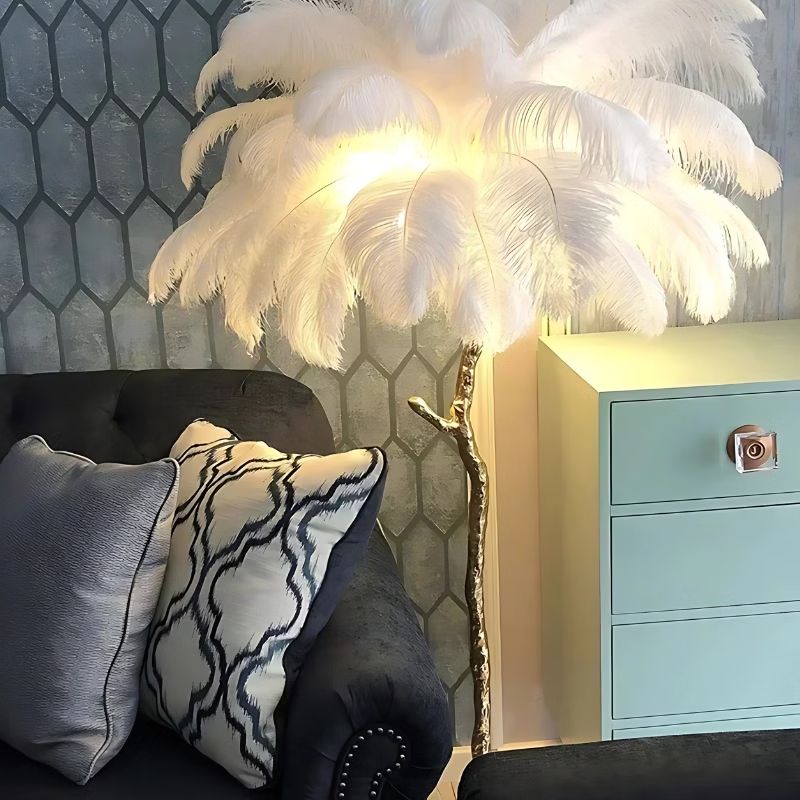 Lampadaire Moderne Avec Plume Blanche