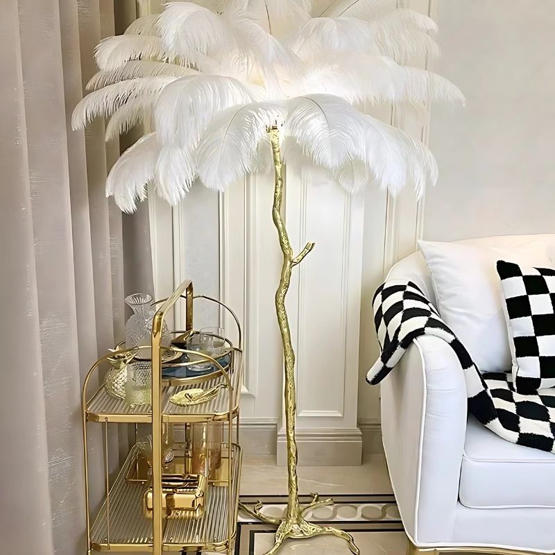Lampadaire Moderne Avec Plume Blanche