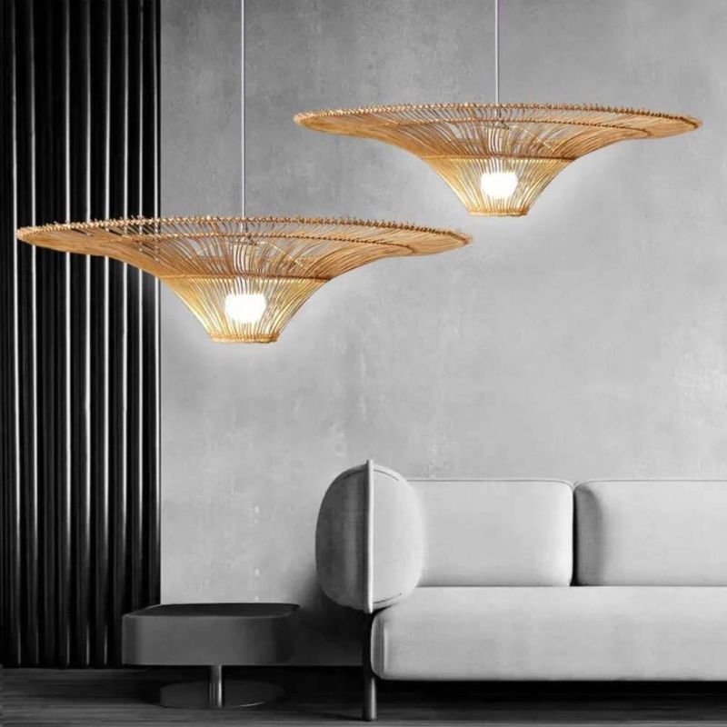 Suspension Japonaise Ronde Artisanale En Rotin