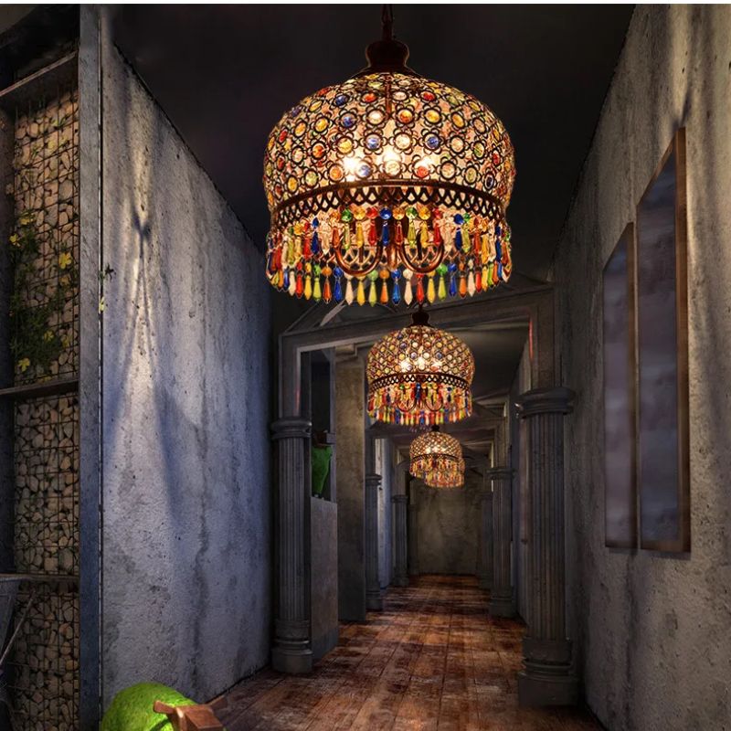 Lampe Bohème Raffinée En Cristal Coloré