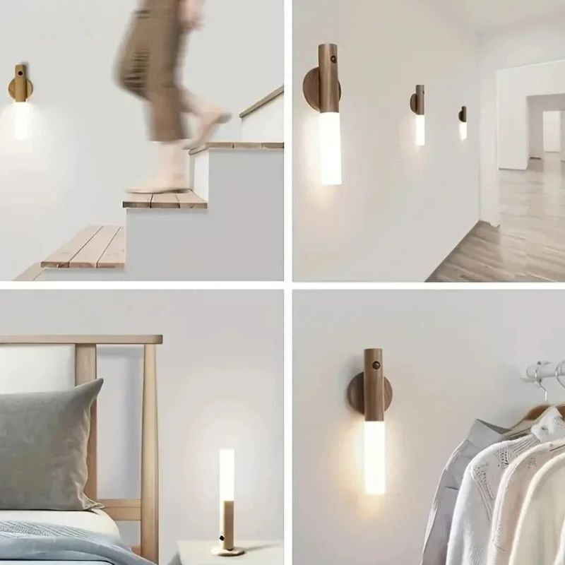 Applique Murale Moderne LED En Bois Avec Détecteur De Mouvement