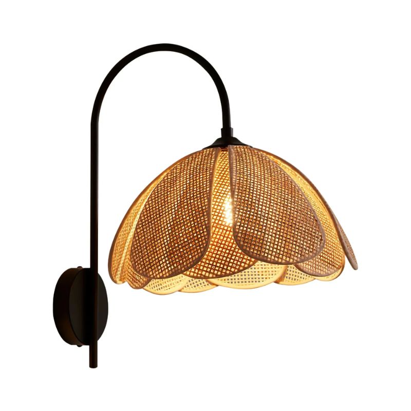 Applique Murale Bohème Design Métal Et Rotin, lampe murale en rotin sous forme de fleur suspendue