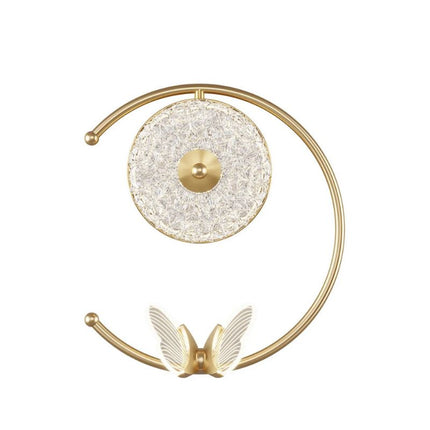 Applique Murale Chambre LED Moderne Élégante, lampe murale dorée en forme de C à l'envers avec papillon et lampe ronde