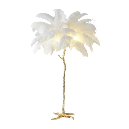 Lampadaire Moderne Avec Plume Blanche, pour une touche aérienne et tendance.