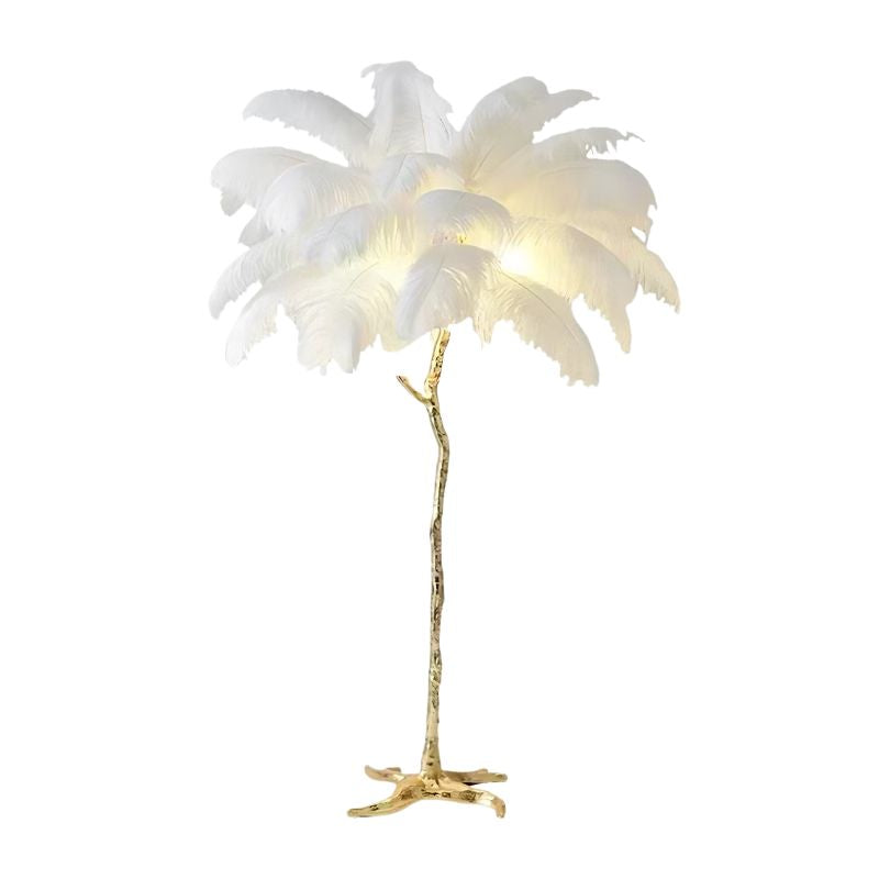 Lampadaire Moderne Avec Plume Blanche, pour une touche aérienne et tendance.