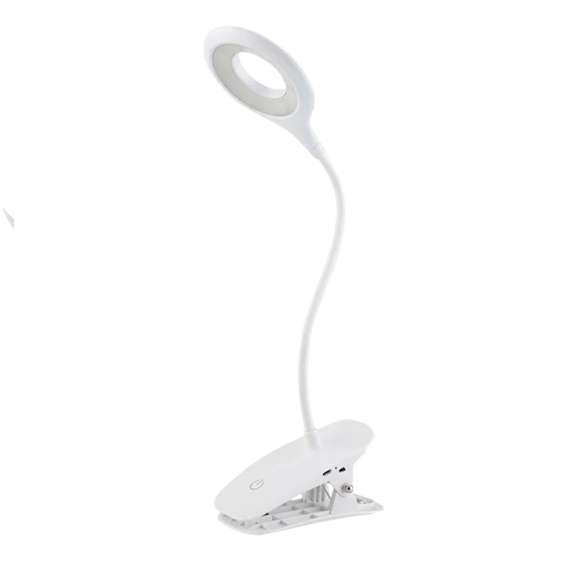 Lampe De Lecture À Pince Avec Clip Élégant, Lampe à pince de lit blanche avec clip, contrôle tactile, protection des yeux, batterie, USB, 3 modes