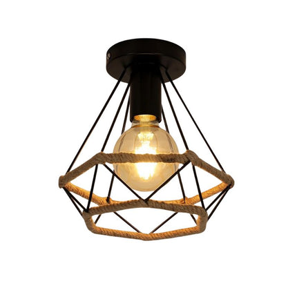 Lampe Industrielle Vintage Avec  Corde De Chanvre, Luminaire Suspendu en Métal, Vintage, avec Corde de Chanvre