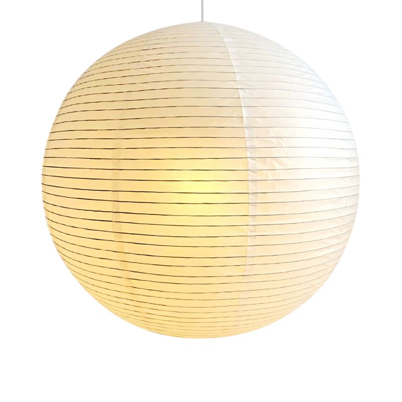 Lampe Japonaise Design Ronde En Papier Tendu, lampe japonaise allumée en papier ronde