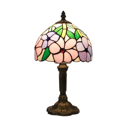 Lampe Tiffany Ambiance Vintage, lampe multicolore avec pied marron