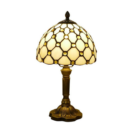 Lampe Tiffany Design Antique Unique, lampe vintage blanc avec pied marron, lampe tiffany blanche