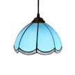 Lampe Tiffany Vitrail Bleu Intense, lampe suspendue bleu en forme de fleur à l'envers