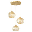 Suspension Escalier Triple Globe, trois lampes suspendues de couleur dorée 